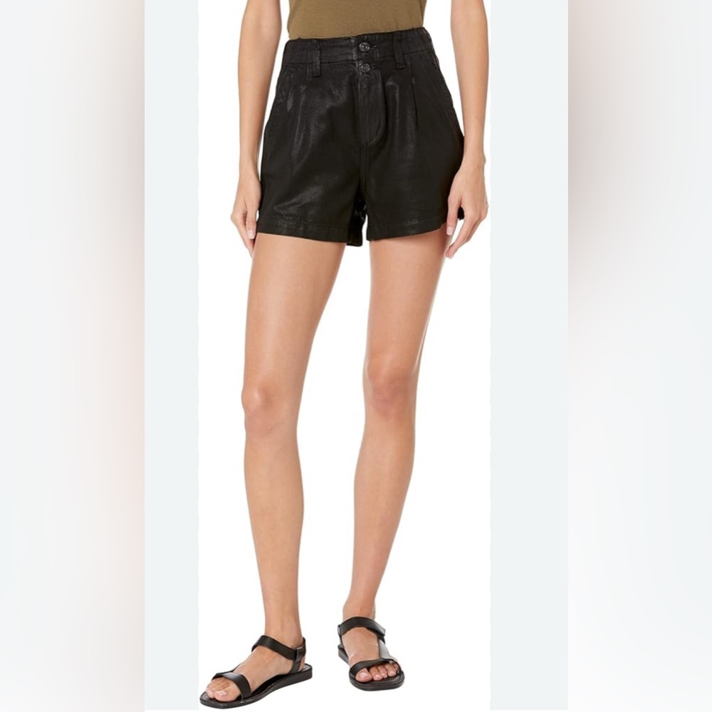 Paige Mayslie Coated Black Pleated Shorts 30